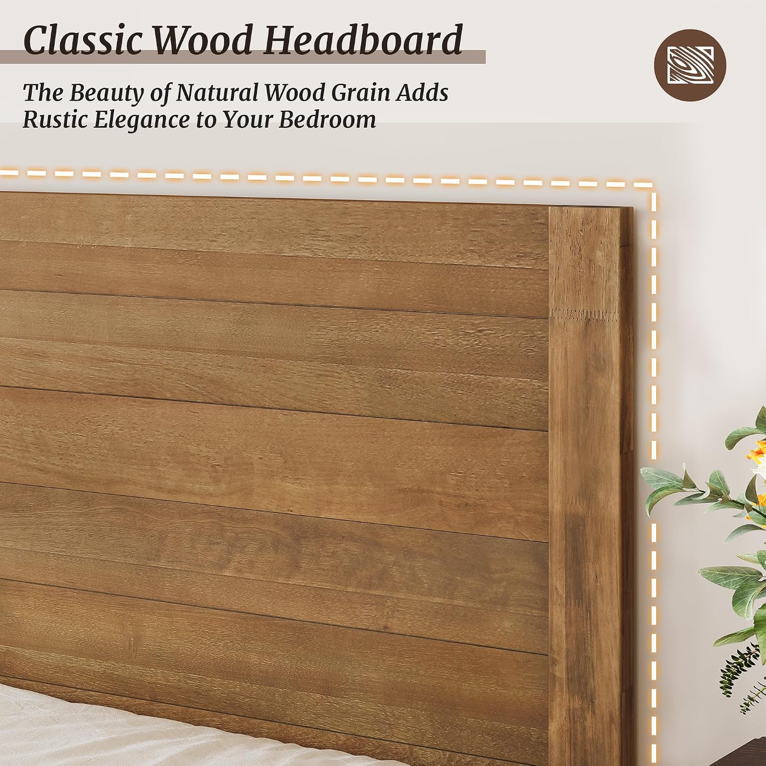 Cozyman Queen Bed Frame with Headboard, 100% Solid Acacia Wood Platform, 800lb Heavy Duty Support with 10 Reinforced Legs, Noise-Free No Box Spring Needed, Low-Profile Design, Dark Wood