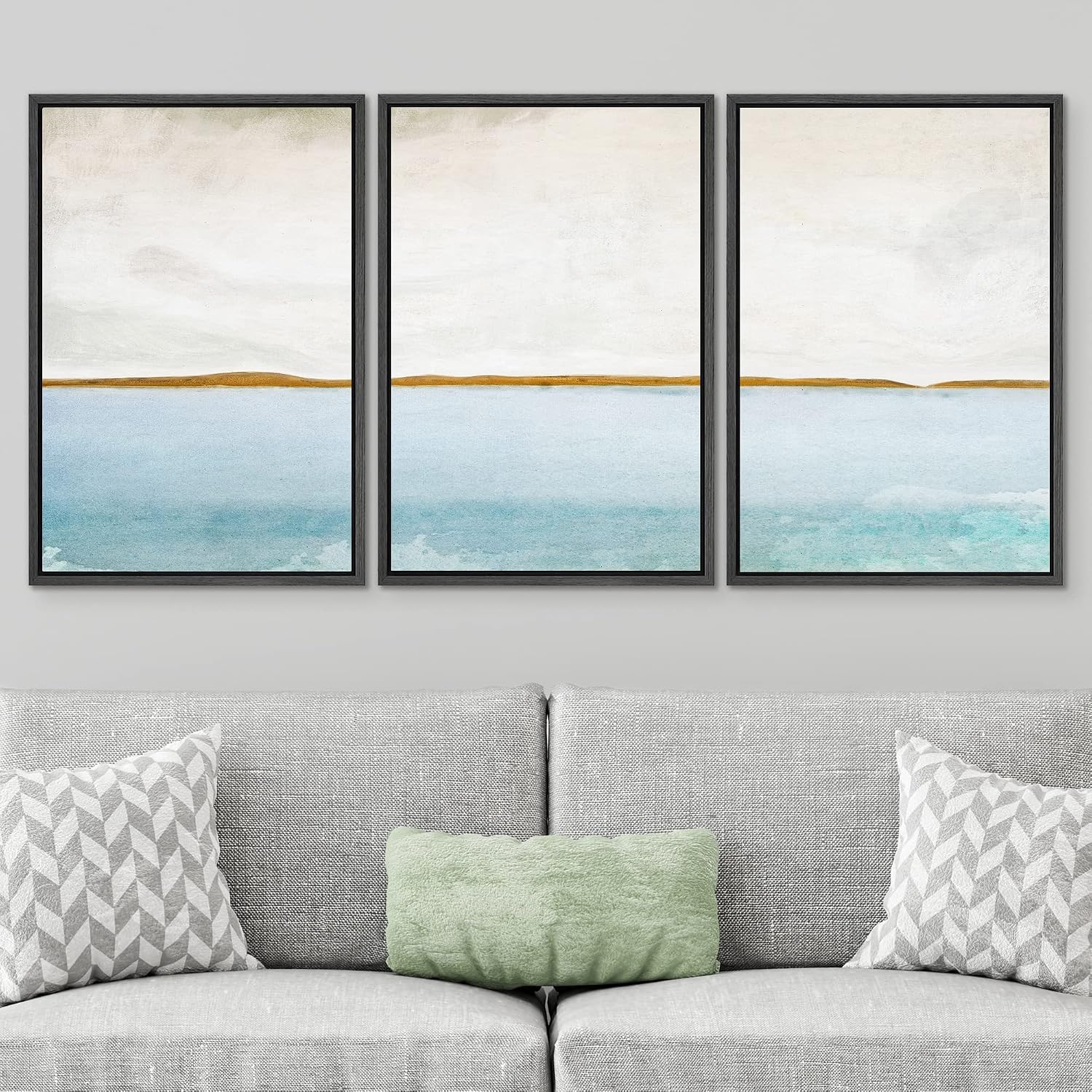 SIGNWIN Framed Canvas Print Wall Art Set Grunge Blue Watercolor Landscape Shapes Abstract Illustrations Modern Art Decorative Nordic Calm Colorful for Living Room, Bedroom, Office - 16'x24'x3 Black