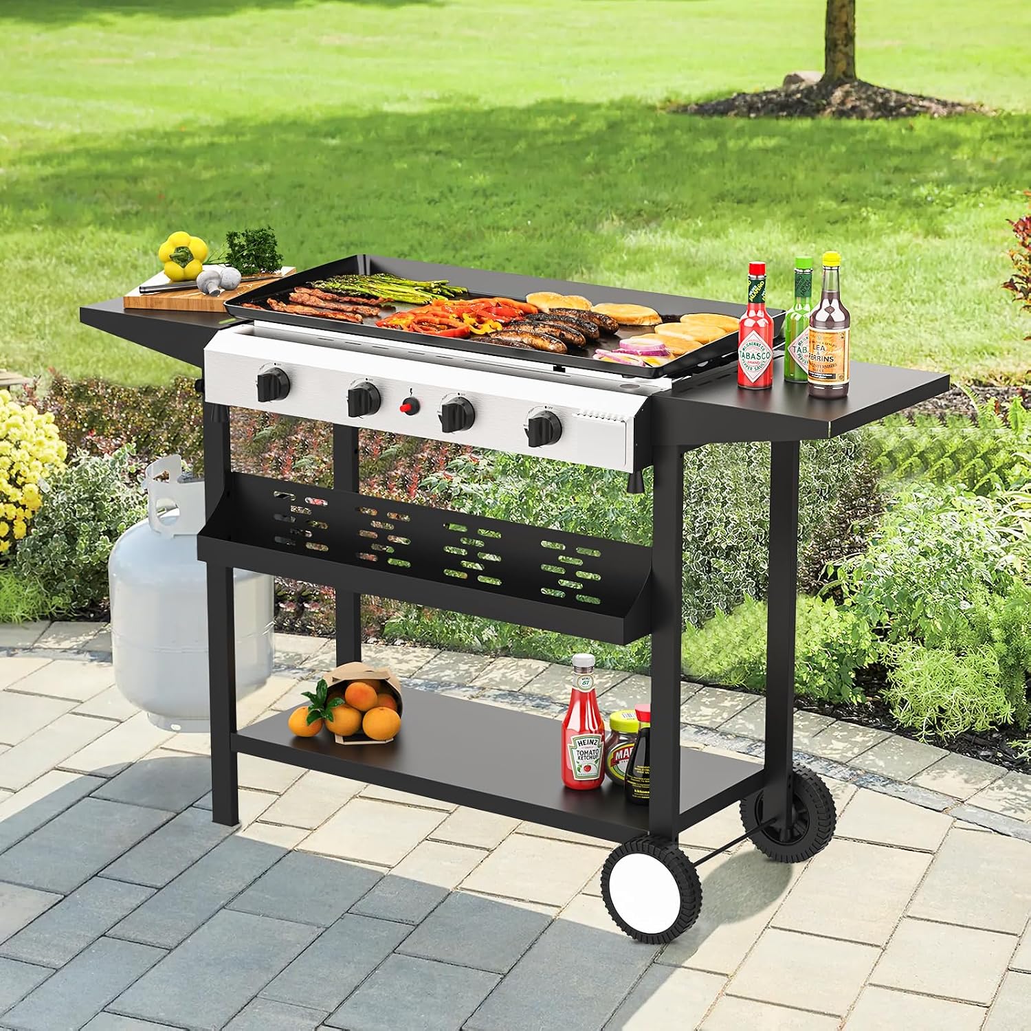 SKOK 4 Burner Flat Top Gas Griddle-30 Inch Outdoor Propane Griddle-40000 BTU Propane Fuelled, Portable Gas Grill Camping Griddle Station for Kitchen, BBQ, Camping