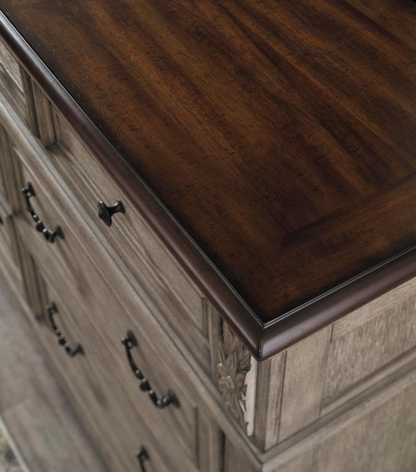Signature Design by Ashley Lodenbay Casual Smooth-Gliding 7-Drawer Dresser and Mirror with Safety Stop, Light Gray & Dark Brown