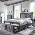Aitjunz Farmhouse Queen Size Bed Frame with 51' Tall Headboard, Wood Platform Bed Frame with 20' Tall Roman Column Decoration Footboard & 2 Large Storage Drawers, No Box Spring Needed (Light Grey)