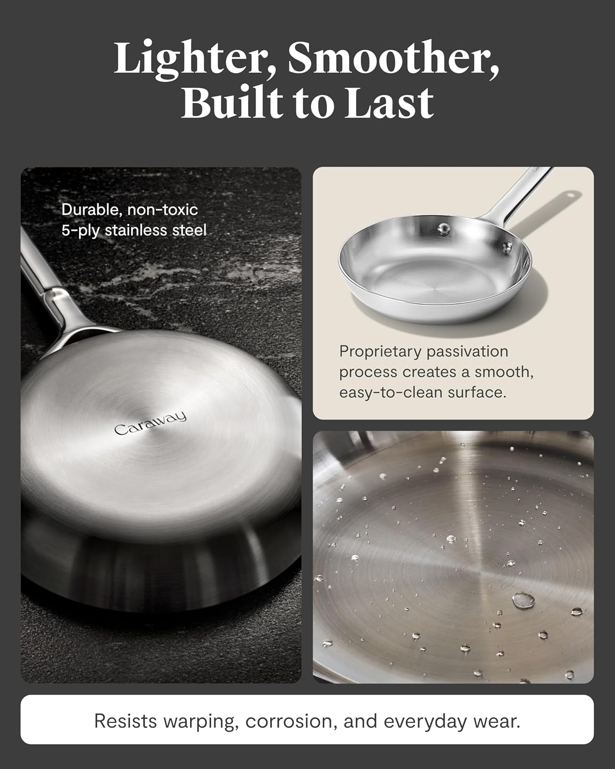 Caraway Stainless Steel Fry Pan Duo - 5-Ply Frying Pans (8' & 10.5') - Non-Toxic, PTFE & PFOA Free - Oven Safe & Stovetop Agnostic