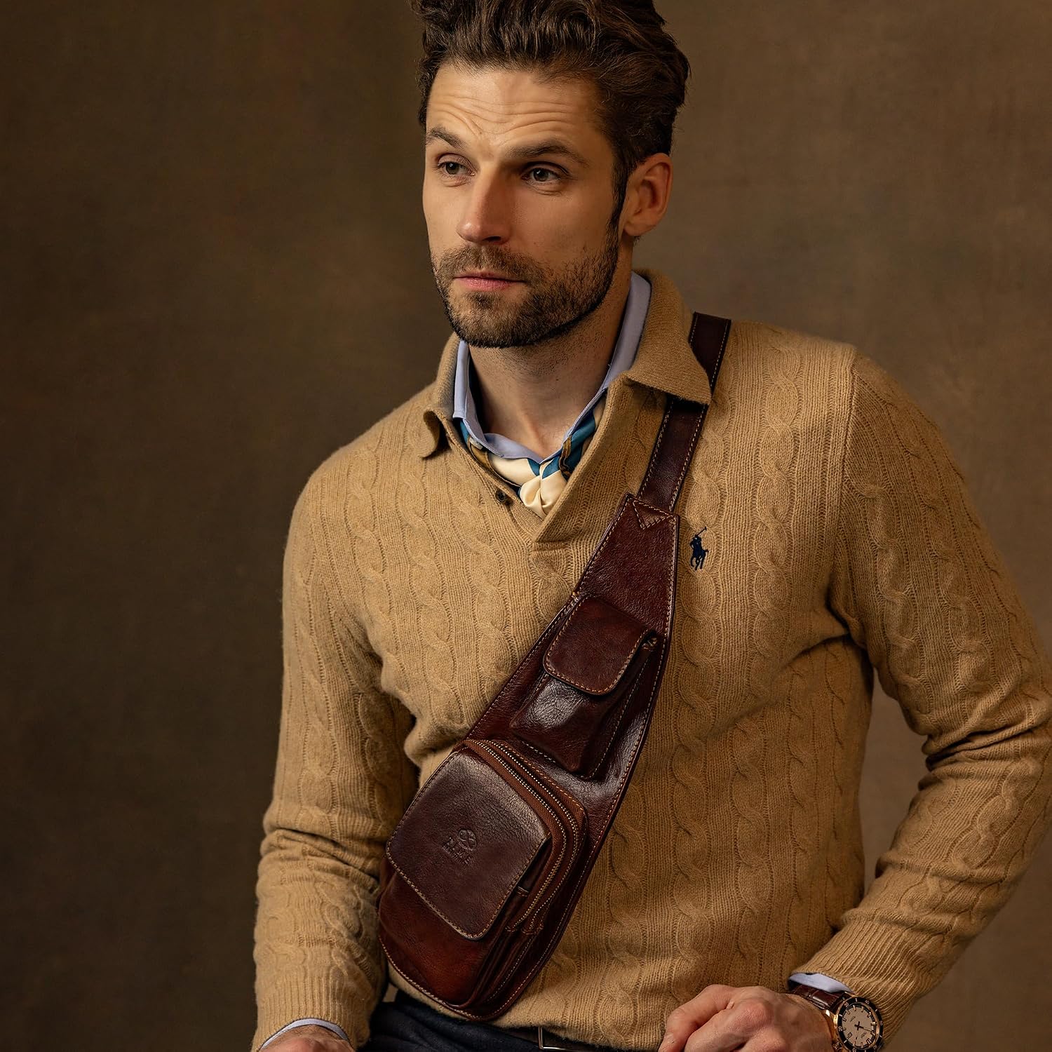 Time Resistance Leather Sling Bag - Crossbody Bag - Messenger Bag for Men and Women - Handmade Shoulder Bag Backpack