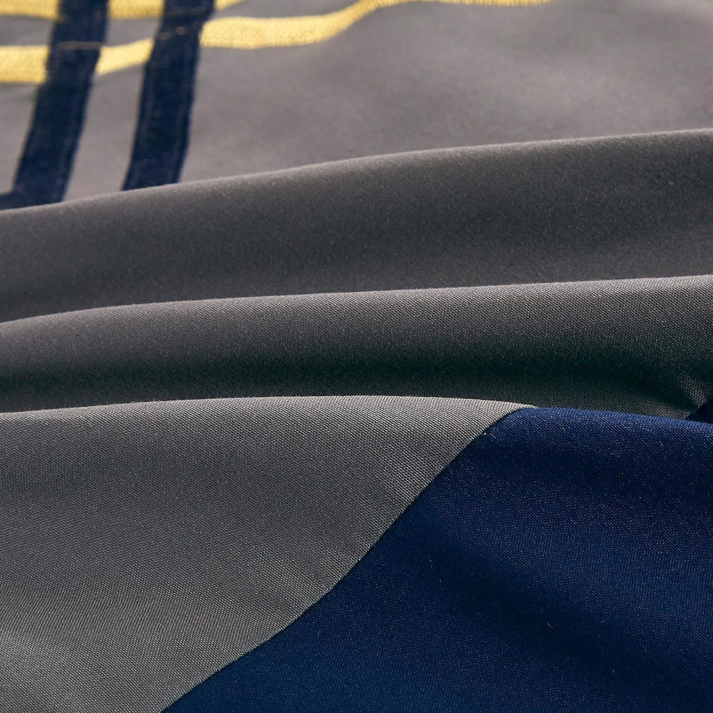 Chezmoi Collection Arden 7-Piece Modern Pleated Stripe Embroidered Zigzag Bedding Comforter Set (Oversized King, Navy/Gray/Yellow/White)