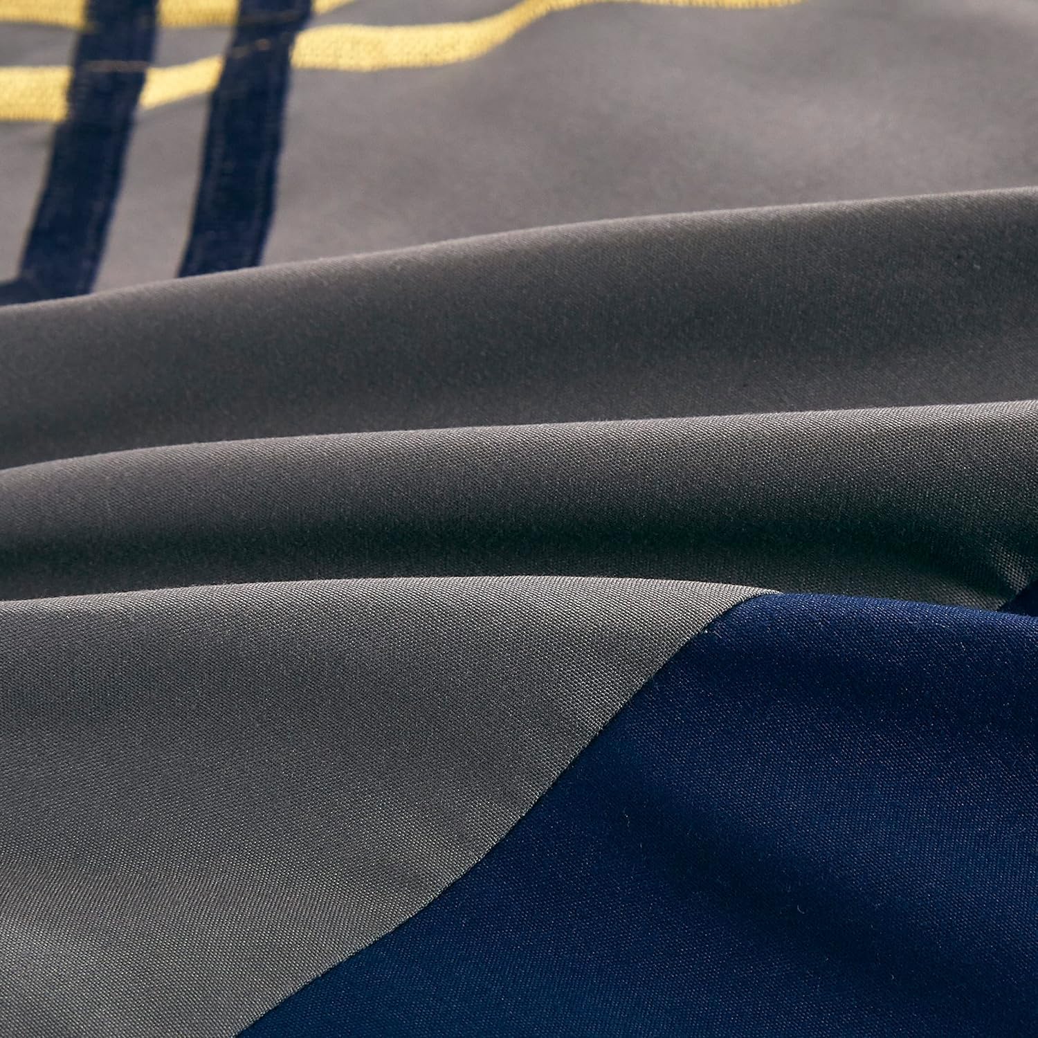 Chezmoi Collection Arden 7-Piece Modern Pleated Stripe Embroidered Zigzag Bedding Comforter Set (Oversized King, Navy/Gray/Yellow/White)