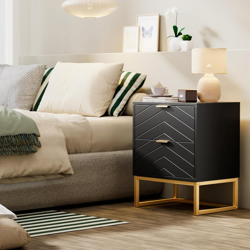 Anbuy Morden 9 Drawer Dresser and Nightstand Sets for Bedroom, 3 Pieces Bedroom Sets Night Stand Set of 2 & 9 Drawer Dresser with Gold Handles, Wood Chest of Drawers Storage Cabinet Set, Green Black