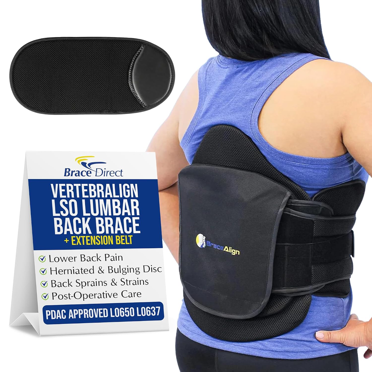 VertebrAlign LSO Lumbar Back Brace with Plus Size Extension – Bariatric Relief for Herniated & Bulging Disc, Sciatica, Spinal Stenosis, Fractures PDAC L0650/L0637 – Fits Waist up to