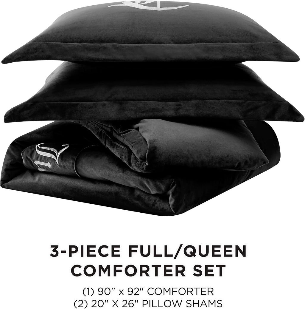 Juicy Couture - Comforter Set - Gothic Design Bedding - Full/Queen - 3 Piece Set Includes (1) 90' x 92' Comforter and (2) 20' x 26' Shams - Wrinkle Resistant - Premium Bedroom Decor - Black