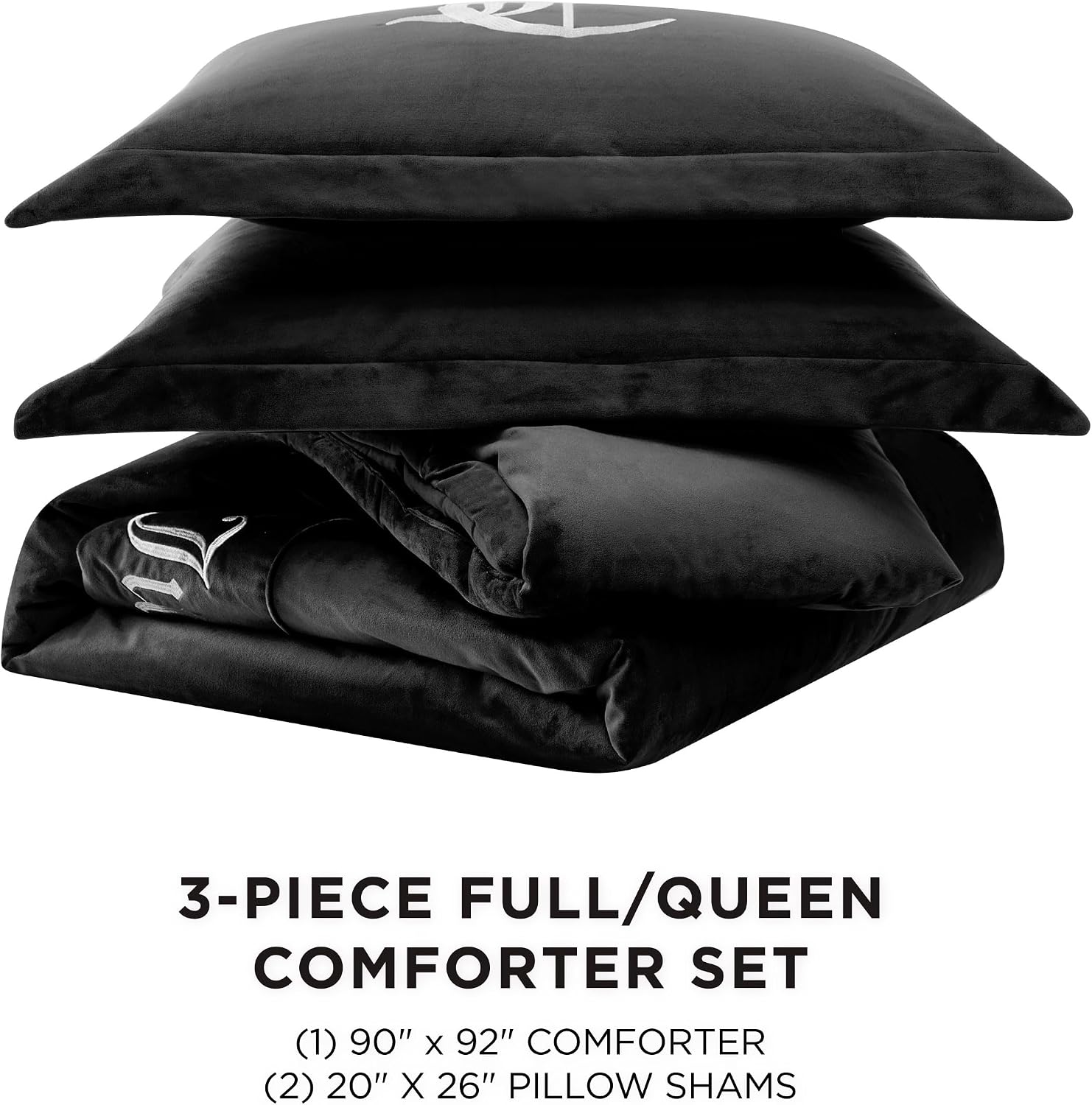 Juicy Couture - Comforter Set - Gothic Design Bedding - Full/Queen - 3 Piece Set Includes (1) 90' x 92' Comforter and (2) 20' x 26' Shams - Wrinkle Resistant - Premium Bedroom Decor - Black