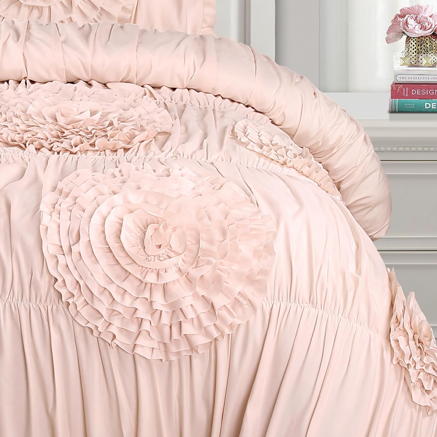 Lush Decor Serena Comforter Set, 2 Piece Set, Twin XL, Blush - Pink Bedding Set Twinxl - Cute Comforter Twin XL Size - Coquette Dorm Decor