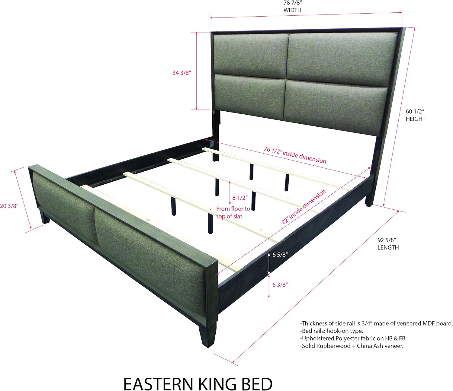 Kings Brand Furniture – Sheldon 6-Piece King Size Gray Bedroom Set. Bed, Dresser, Mirror, Chest & 2 Nightstands