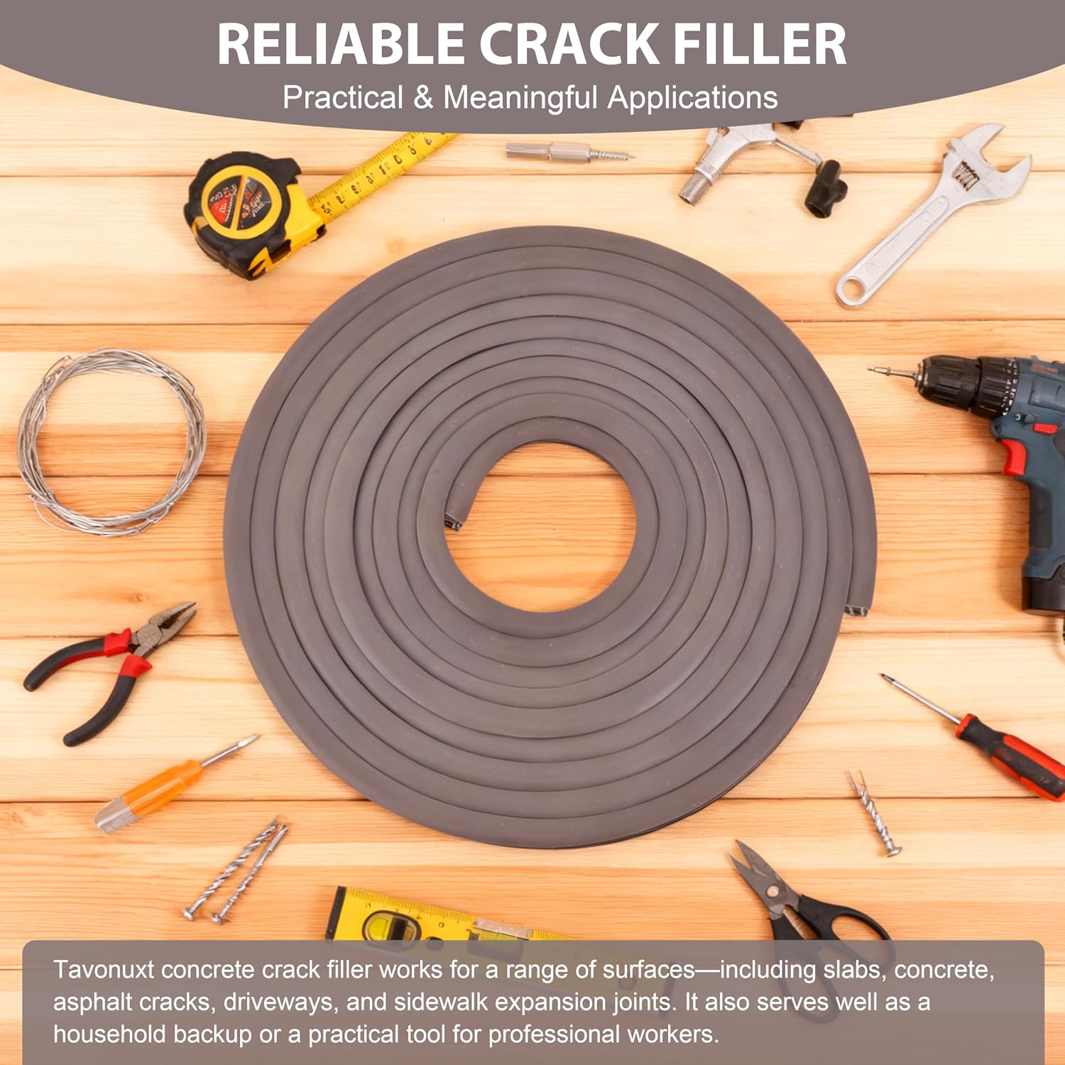 Flexible EPDM Rubber Strip (100 ft Long x 1 inch Wide) - Concrete Crack Repair & Replacement, Weather & Aging Resistant Expansion Joint Filler for Driveways, Sidewalks