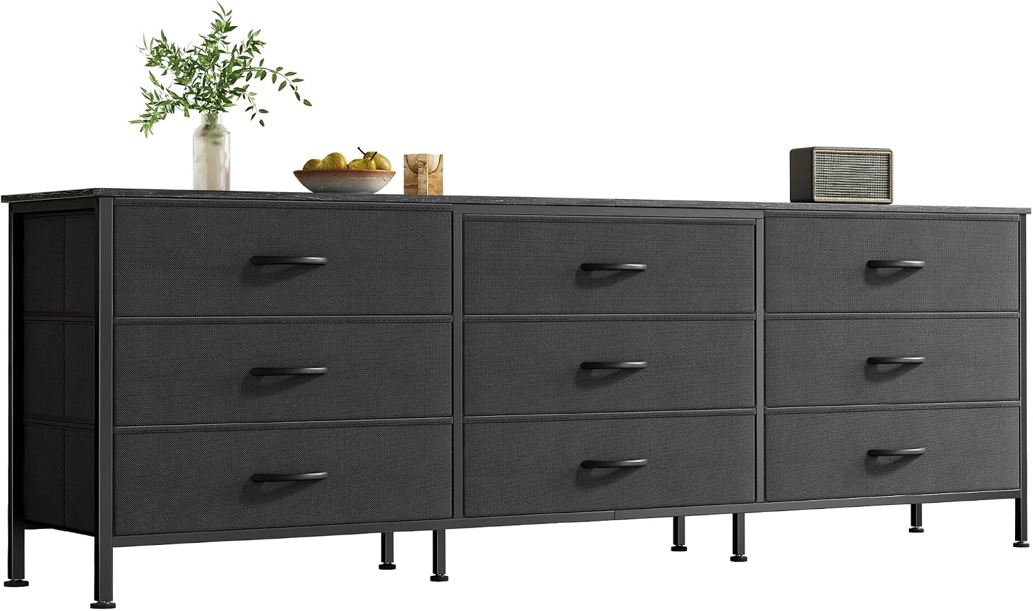 Huuger 63 Inch Dresser for Bedroom, Dresser for Closet with 9 Fabric Drawers, Large TV Stand for 55, 65, 70 Inch TV, Entertainment Center with Storage, Wide Long Chest of Drawers, Black