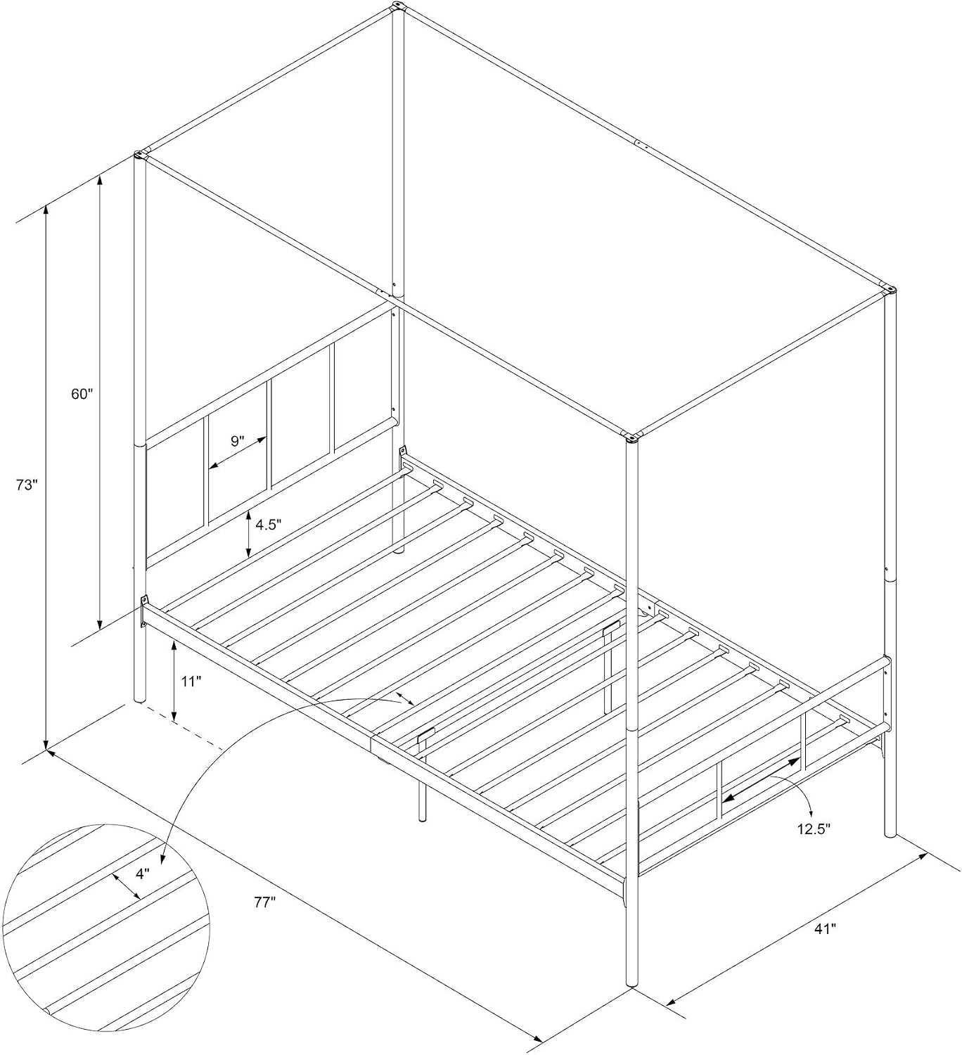 Novogratz Marion Canopy Bed Frame, Gold, Twin