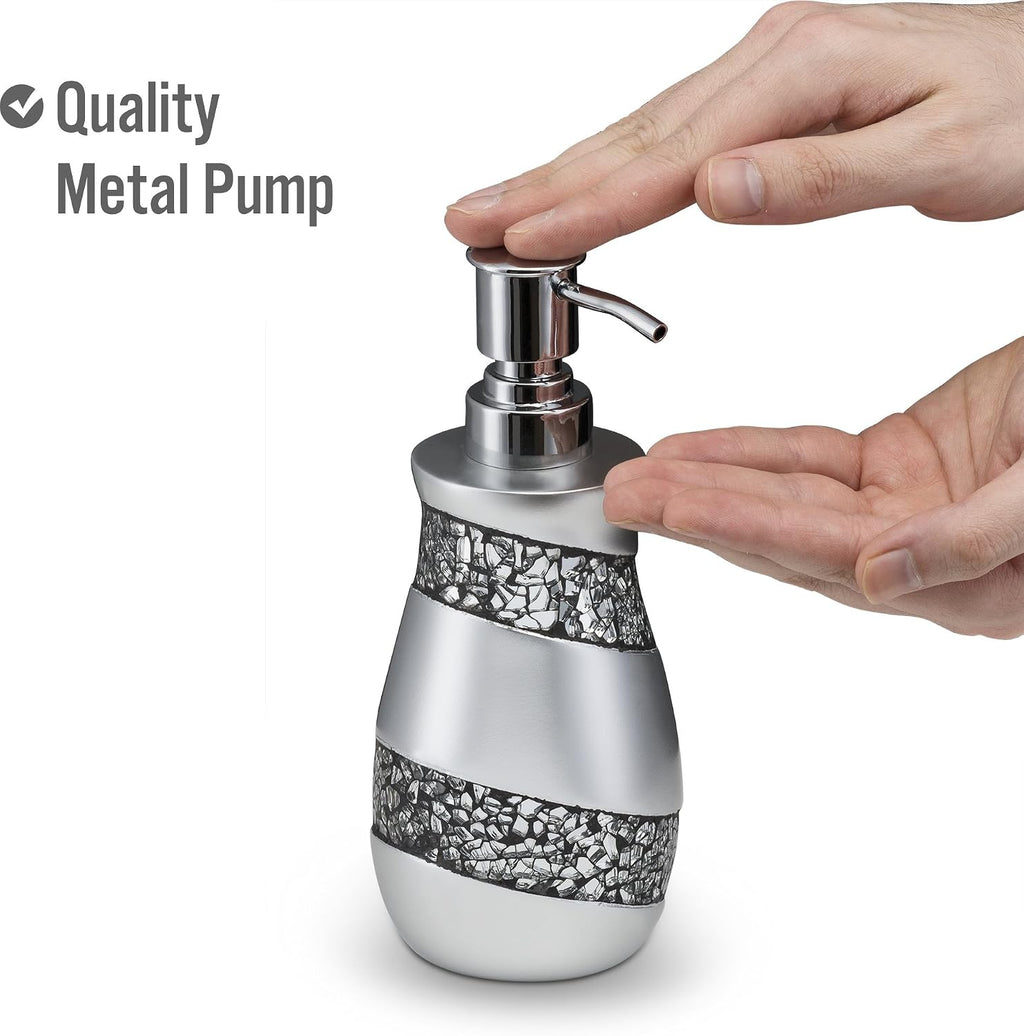 Creative Scents Silver Mosaic Bathroom Accessories Set Complete - 6 Piece Bathroom Set Includes: Bathroom Trash Can, Tissue Cover, Soap Dispenser, Toothbrush Holder, Tumbler & Soap Dish