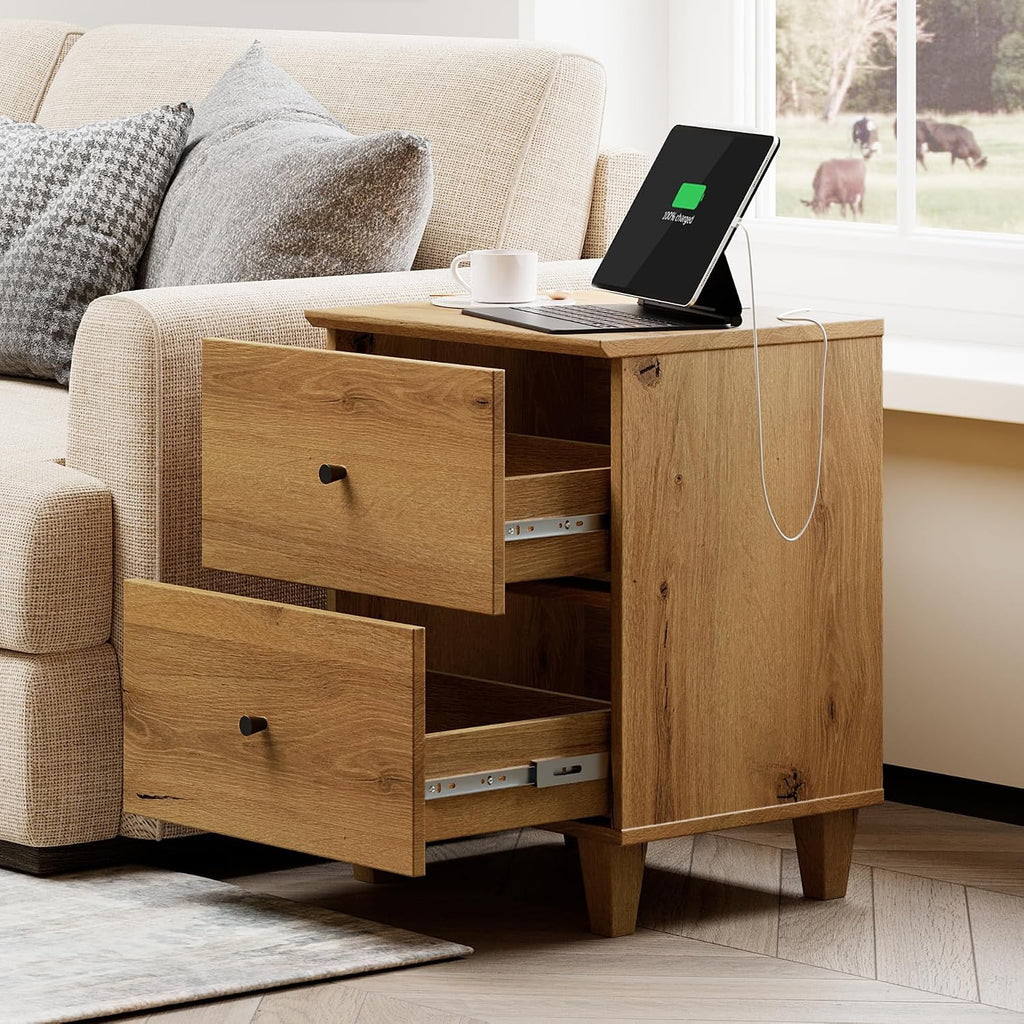 WAMPAT Dresser and Nightstands Set of 3, 47.2 Inches Wood Dresser with 6 Drawers, 2 Pieces Nightstands with Drawers and Charging Stations, Bedroom Furniture Set, Oak Brown