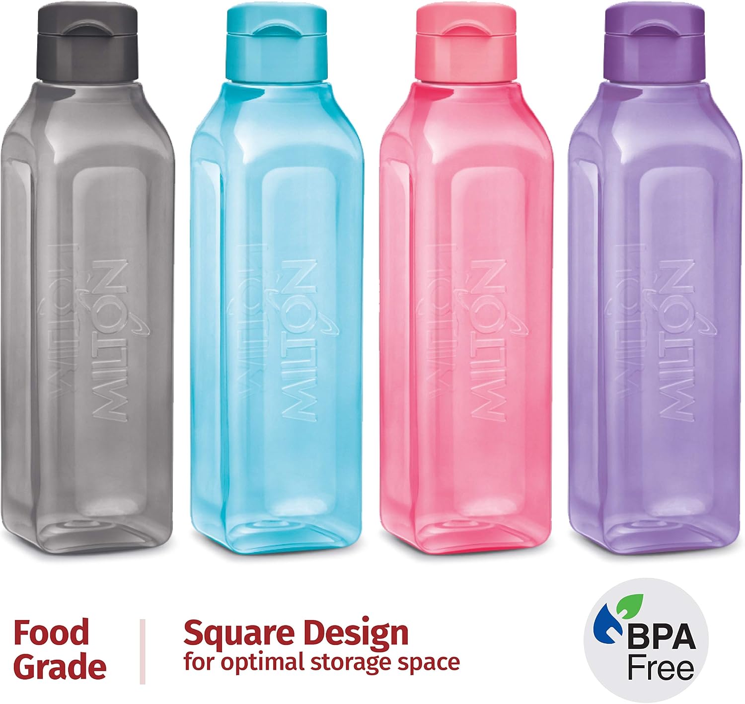 Sports Water Bottle Square Juice Box 144 Set 17 oz. Great for Juices Milk Smoothies Plastic Wide-Mouth Reusable Leak Proof Drink Bottle/Carton for School Bags Lunch Boxes Gym Flip Lid -BPA Free