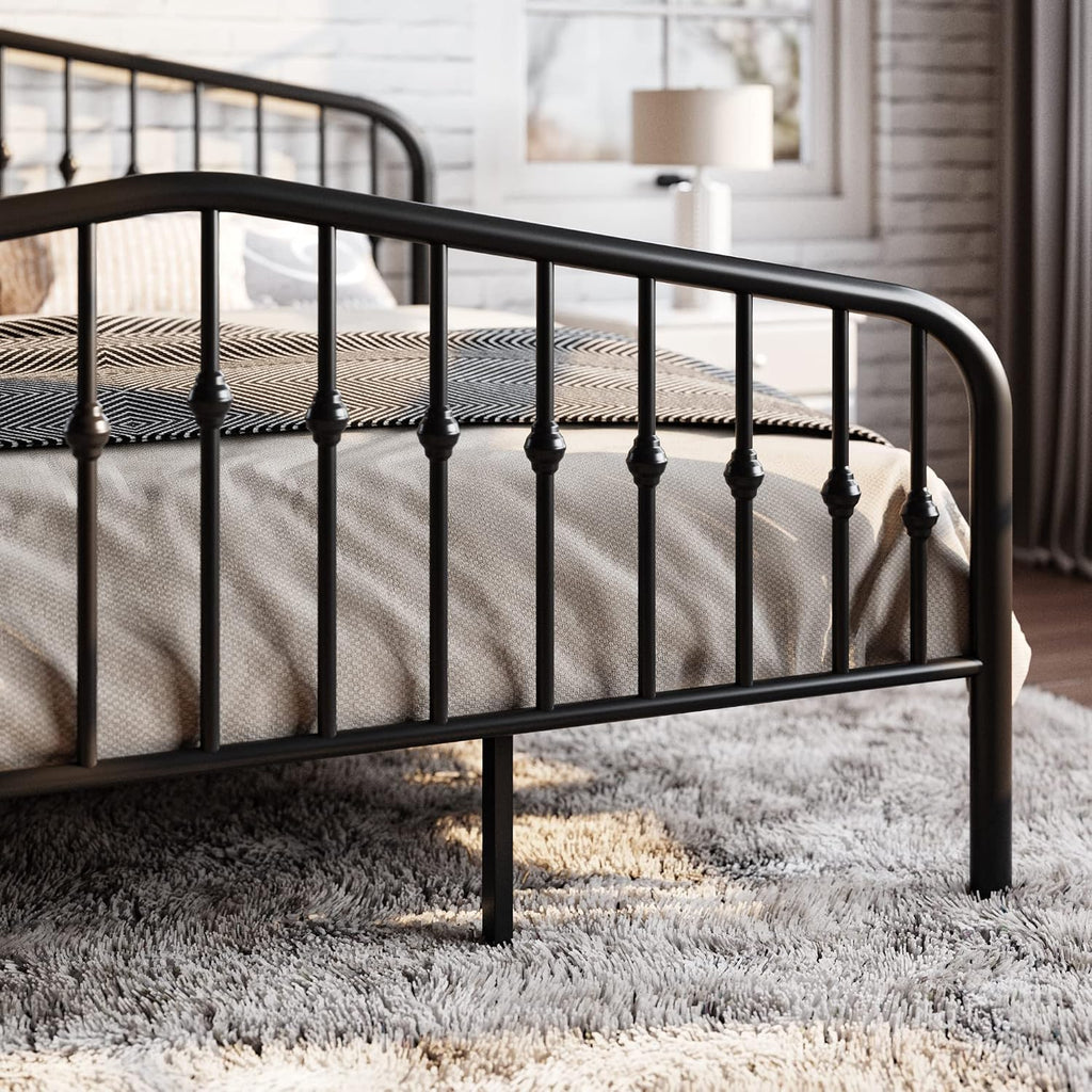 SHA CERLIN Full Size Metal Platform Bed Frame with Victorian Style Wrought Iron-Art Headboard/Footboard, No Box Spring Required, Black