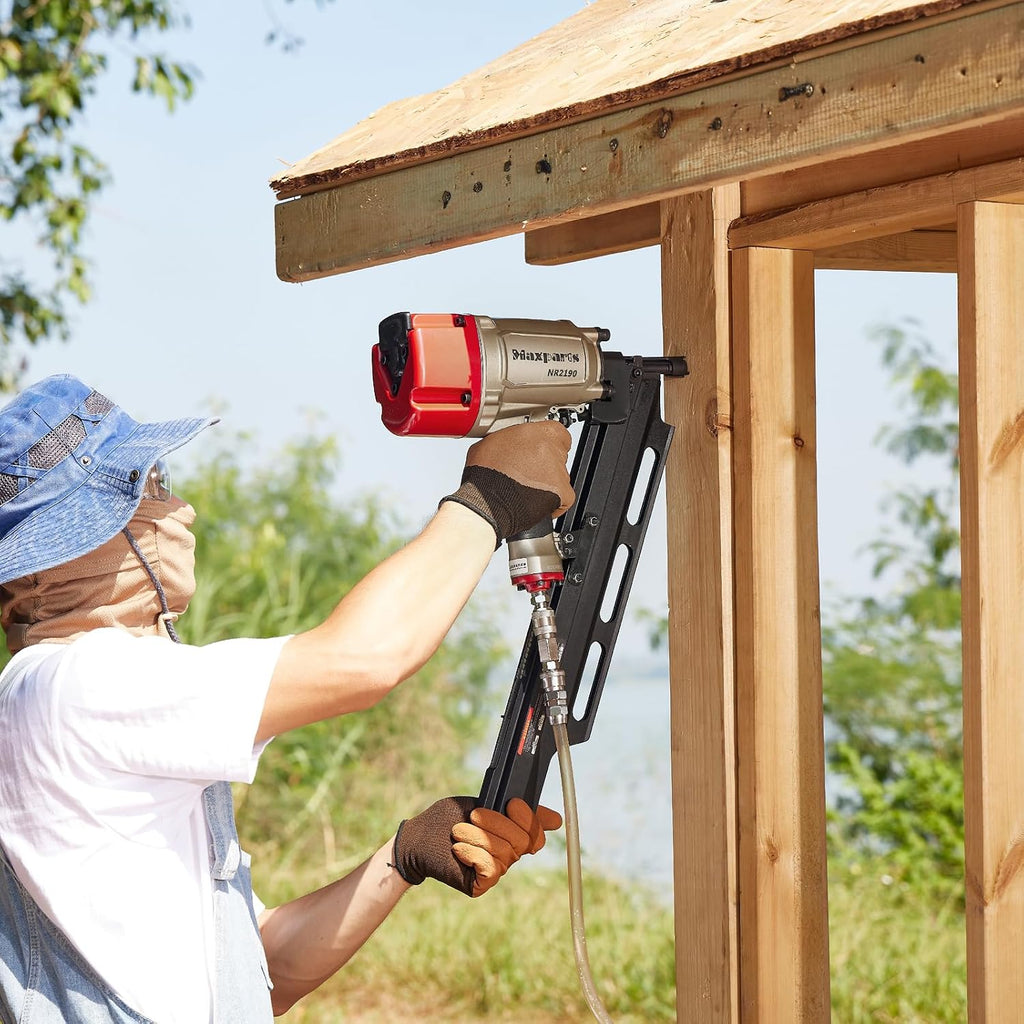 Maxparts Framing Nail Gun NR2190, 21° Aluminum Magazine, Framing Nailer Accepts 2' To 3-1/2' Nails, with Rapid Shooting Engine for Pallet, Crating, Framing, Fencing