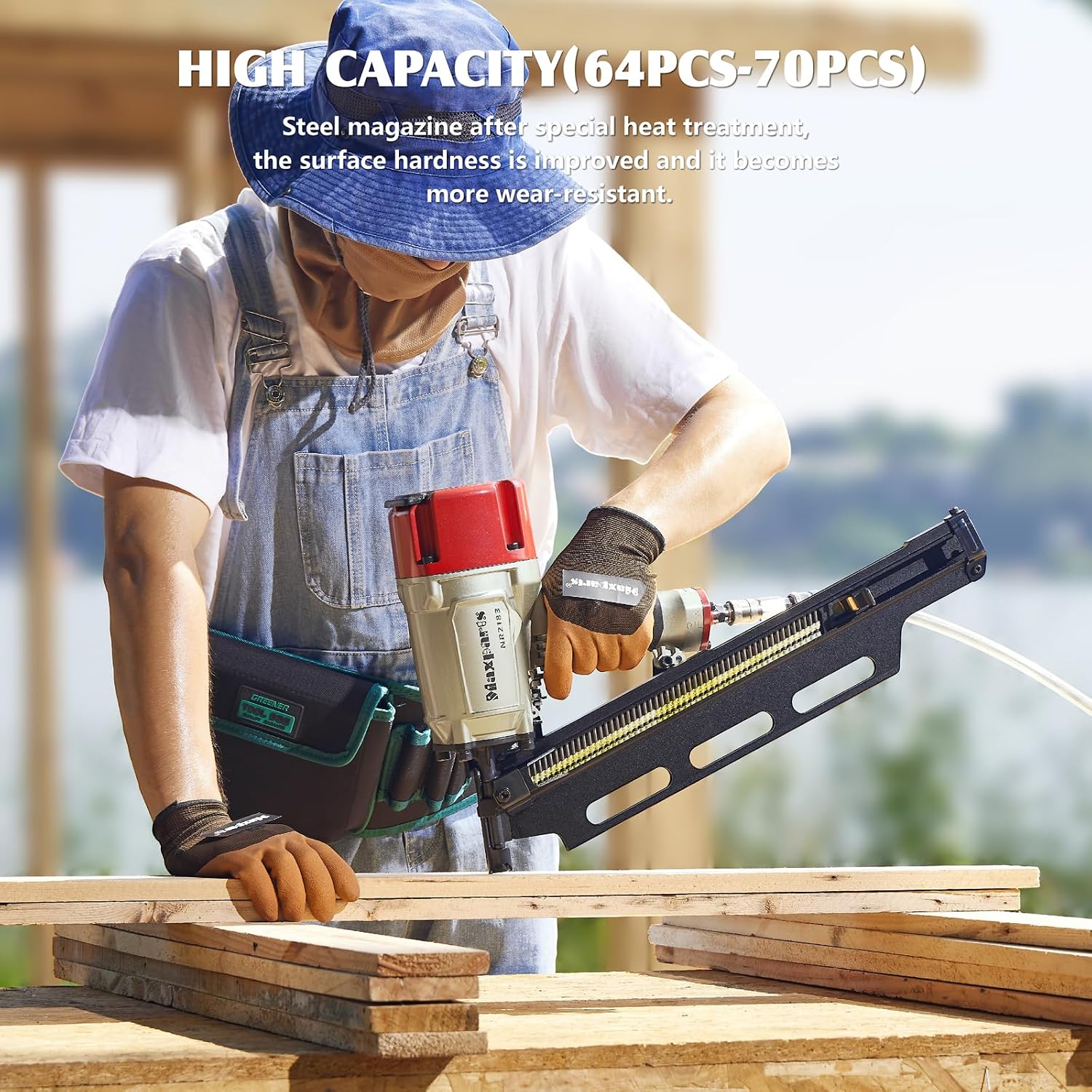 Maxparts Framing Nail Gun NR2183 21 Degree Plastic Strip Framing Nailer with Aluminum Magazine Quick Shooting Pneumatic Tools for Wood Constructions