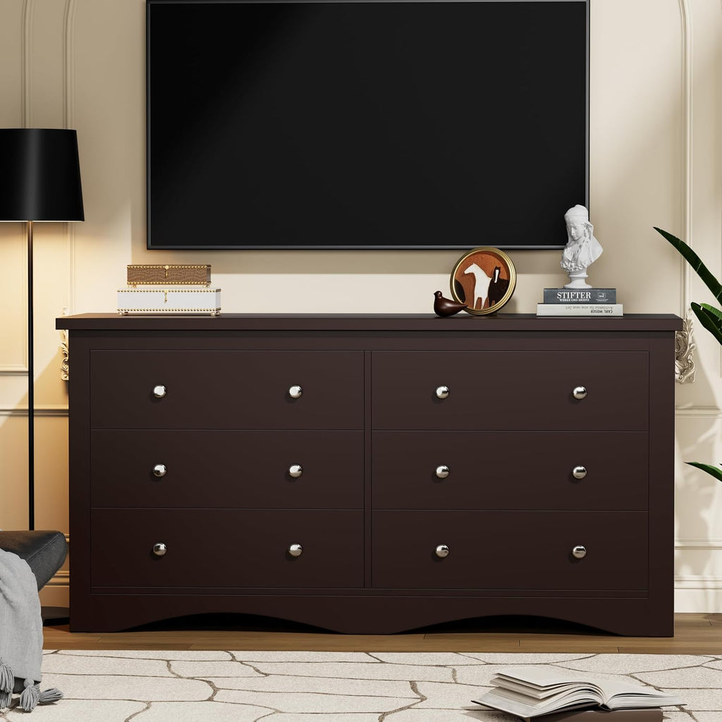 YESHOMY Dresser for Bedroom with 6 Drawers, Modern Chest of Drawers, Wooden Dressers, TV Stand for Living Room,Closet, Hallway (Brown)