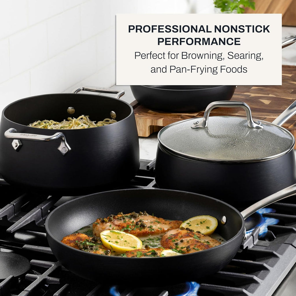 All-Clad HA1 Hard Anodized Nonstick Fry Pan Set – 5-Piece Cookware, 8', 10', 12' Skillets with Lid, Induction Compatible, Oven Safe to 500°F, Lid Safe to 350°F, Black