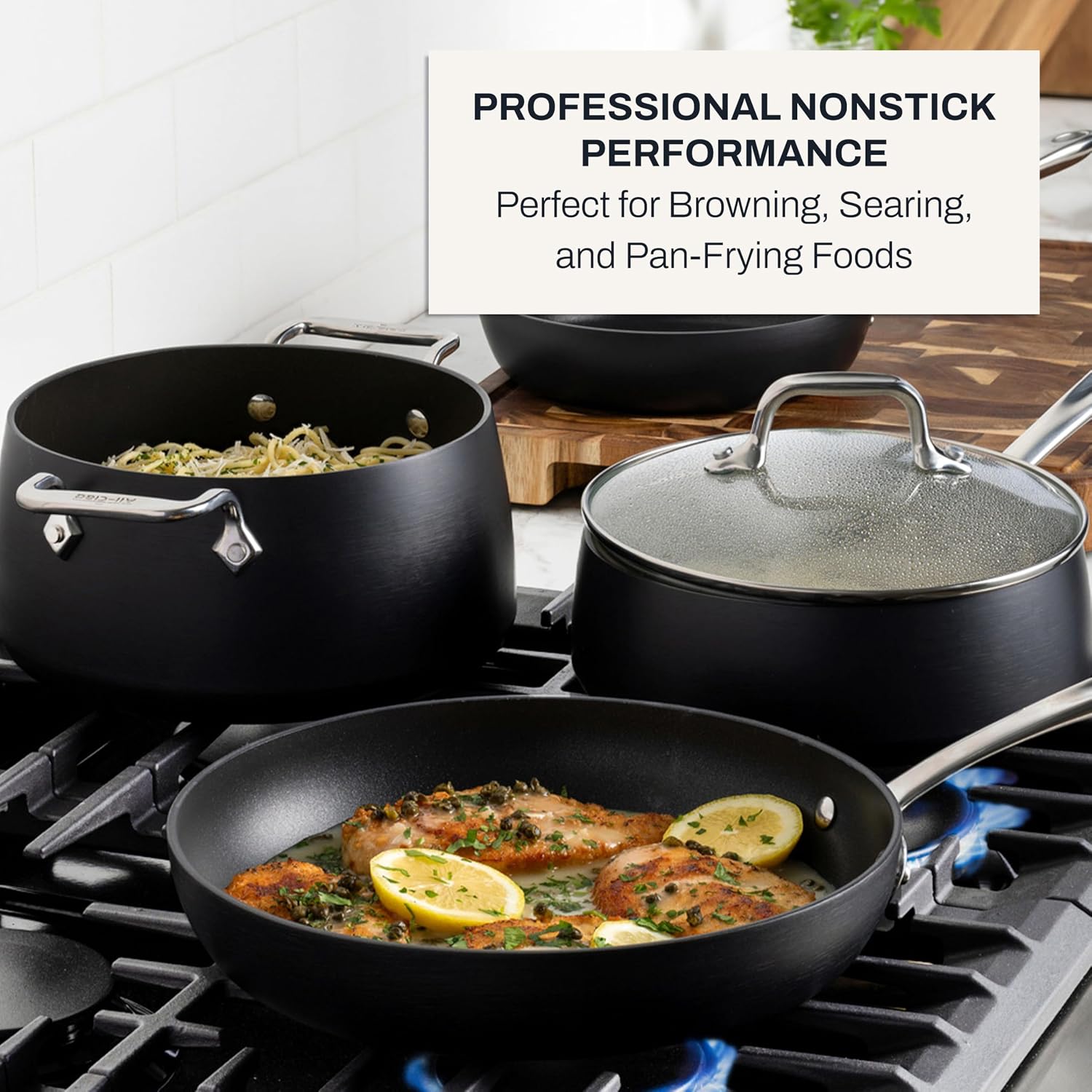 All-Clad HA1 Hard Anodized Nonstick Cookware Set 13 Piece Induction Oven Broiler Safe 500F, Lid Safe 350F Pots and Pans Black