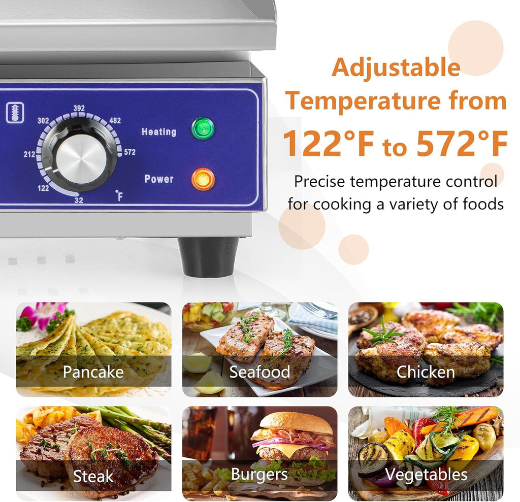 Giantex Commercial Griddle, 22' Electric Griddle 2000W, Cast Iron Griddle, Stainless Steel Frame, 122℉-572℉ Adjustable Temperature Control, Removable Oil Storage Box, Restaurant Teppanyaki Grill