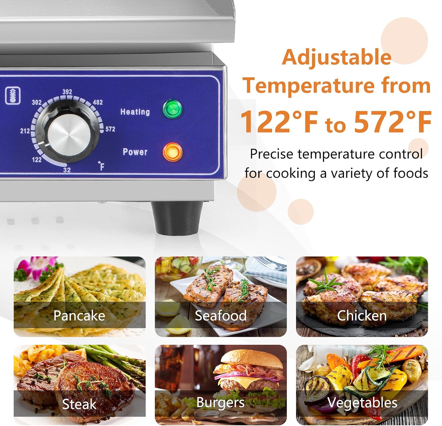 Giantex Commercial Griddle, 22' Electric Griddle 2000W, Cast Iron Griddle, Stainless Steel Frame, 122℉-572℉ Adjustable Temperature Control, Removable Oil Storage Box, Restaurant Teppanyaki Grill