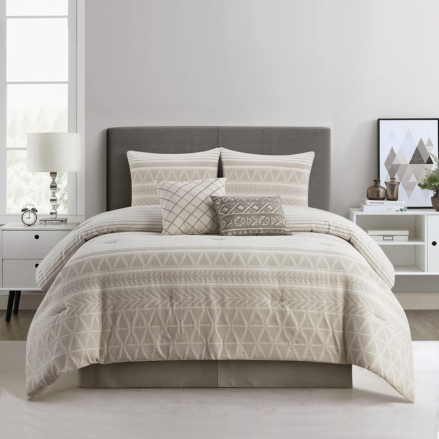 Stratford Park Cotton 6 Piece Comforter Sets, Beige, King Size Bed, Comfortable & Soft, All Season Bedding Set