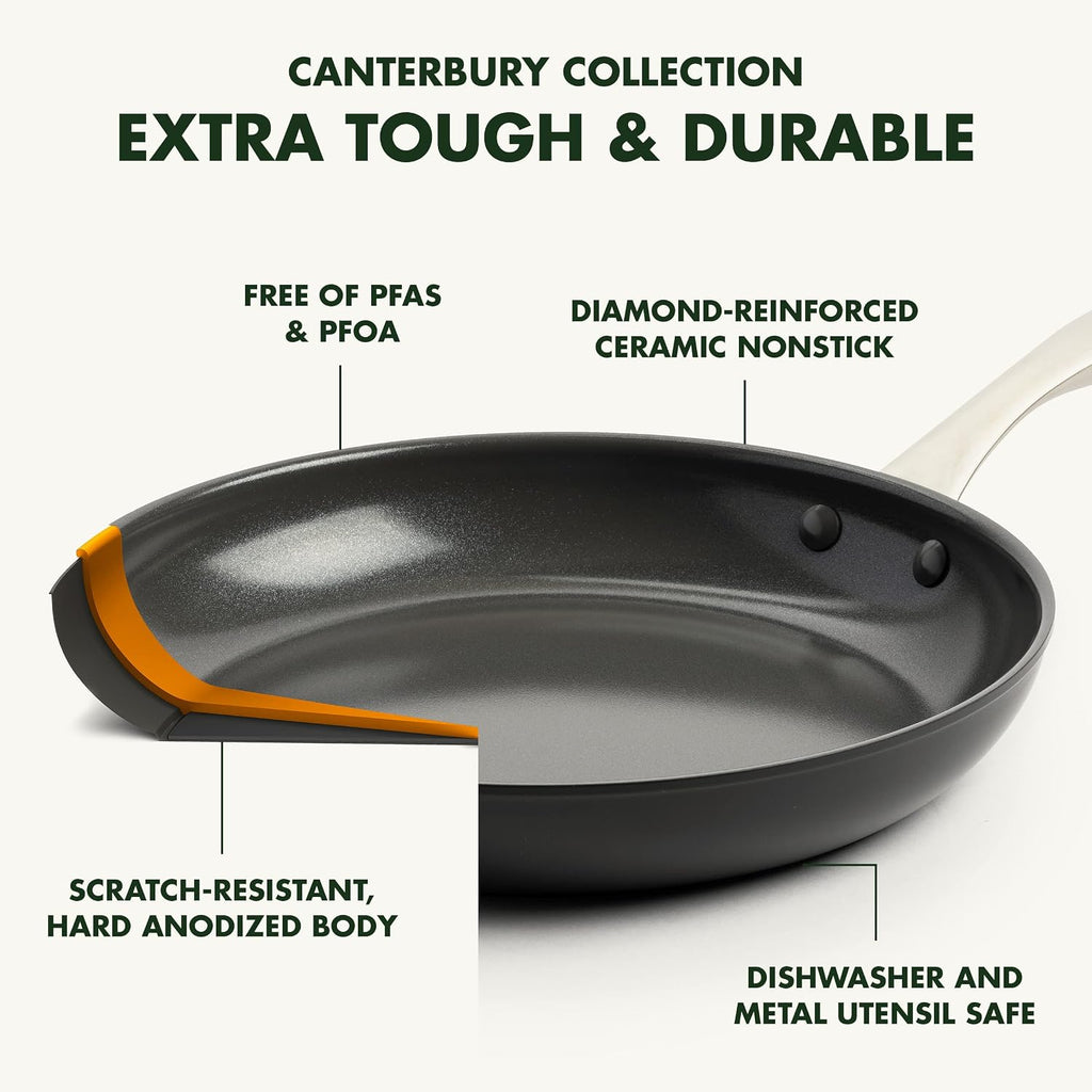 GreenPan Canterbury 10 Piece Cookware Pot and Pans Set, Hard Anodized PFAS-Free Healthy Ceramic Nonstick, Stainless Steel Handles, Versatile Cooking Essentials, Dishwasher & Oven Safe, Clay