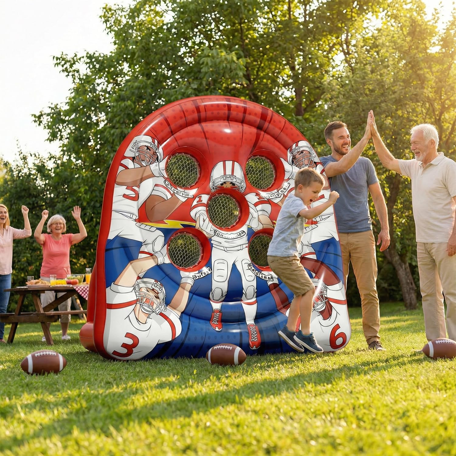 6FT Giant Inflatable Football Target Toss Game - Fun Indoor & Outdoor Yard Games for Kids & Adults, Football Party Throwing Games, Carnival Games, Camping & Tailgate Lawn Activities