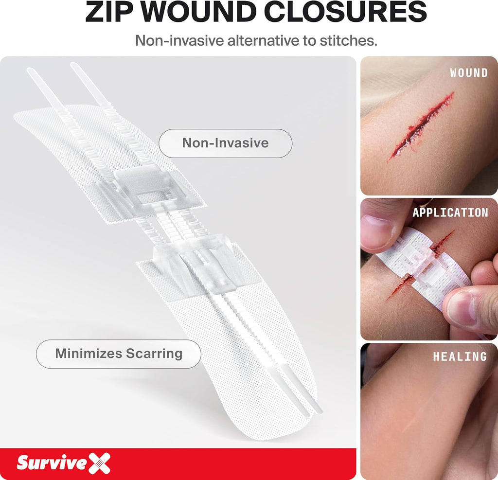 SurviveX Large First Aid Kit for Car, Travel & Home - Emergency Kit for Hiking, Camping, Backpacking and Outdoors - Includes Zip Stitch Wound Closure Strips
