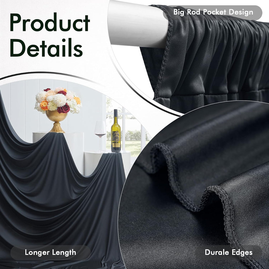 50ftx15ft Wrinkle Free Black Backdrop Curtain, 10 Panels 15FT Height Black Drapes for Wedding, Silky Polyester Polyester Back Drop Cloth Draping for Birthday Party Photography Background Party