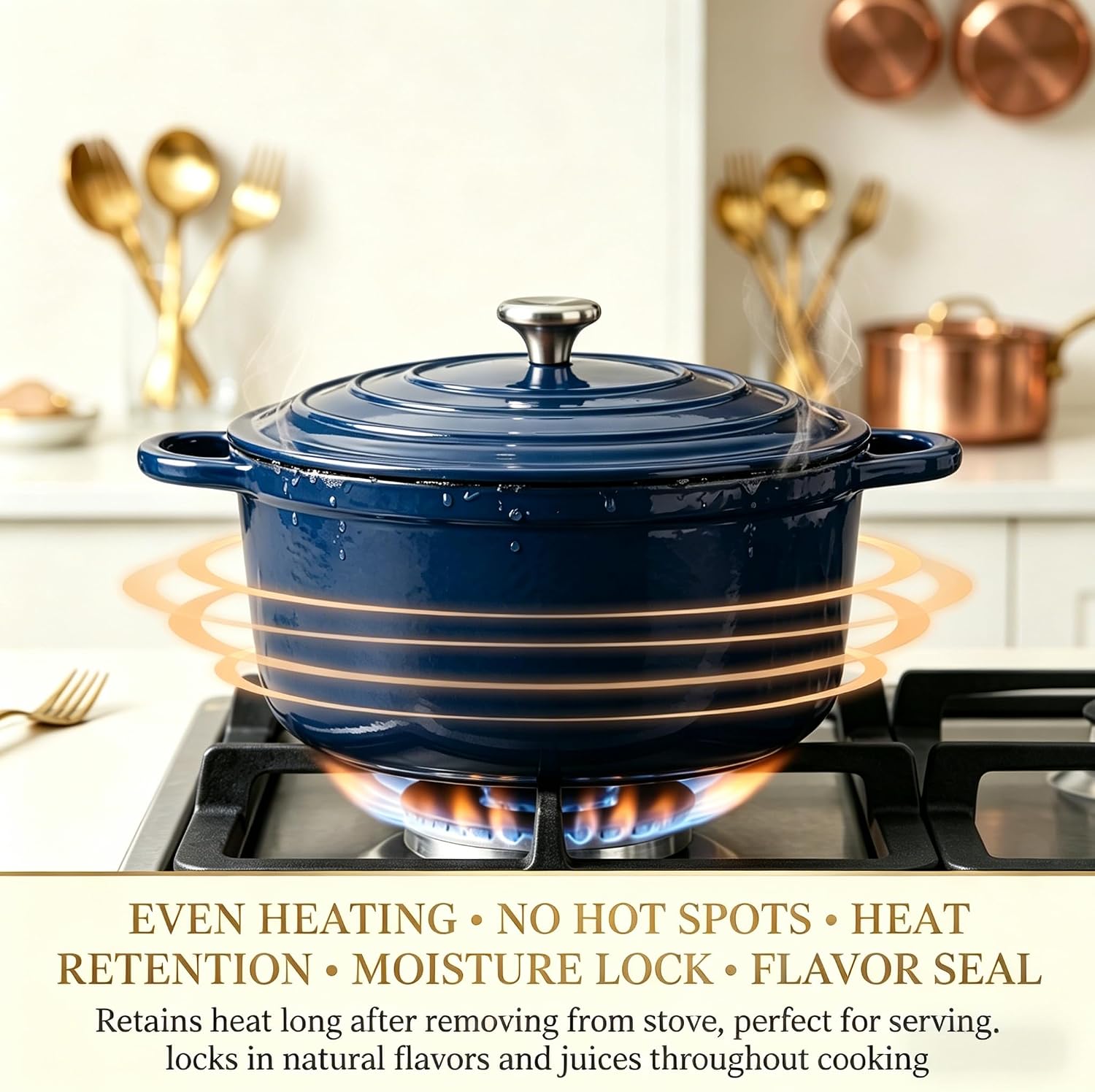 QuliMetal Enameled Cast Iron Cookware Set, 4-Piece Pots and Pans Set with Lids, 10.25' Skillet, 2QT Saucepan, 2.8QT & 4.8QT Dutch Ovens, Oven Safe to 500°F, All Stovetops Compatible - Navy Blue