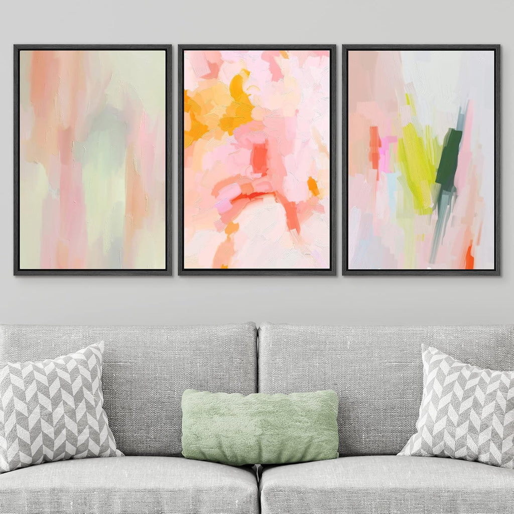 SIGNWIN Framed Canvas Print Wall Art Set Vibrant Pastel Watercolor Paint Stroke Shapes Abstract Illustrations Modern Art Decorative Nordic Calm/Zen for Living Room, Bedroom, Office - 16'x24'x3 Black