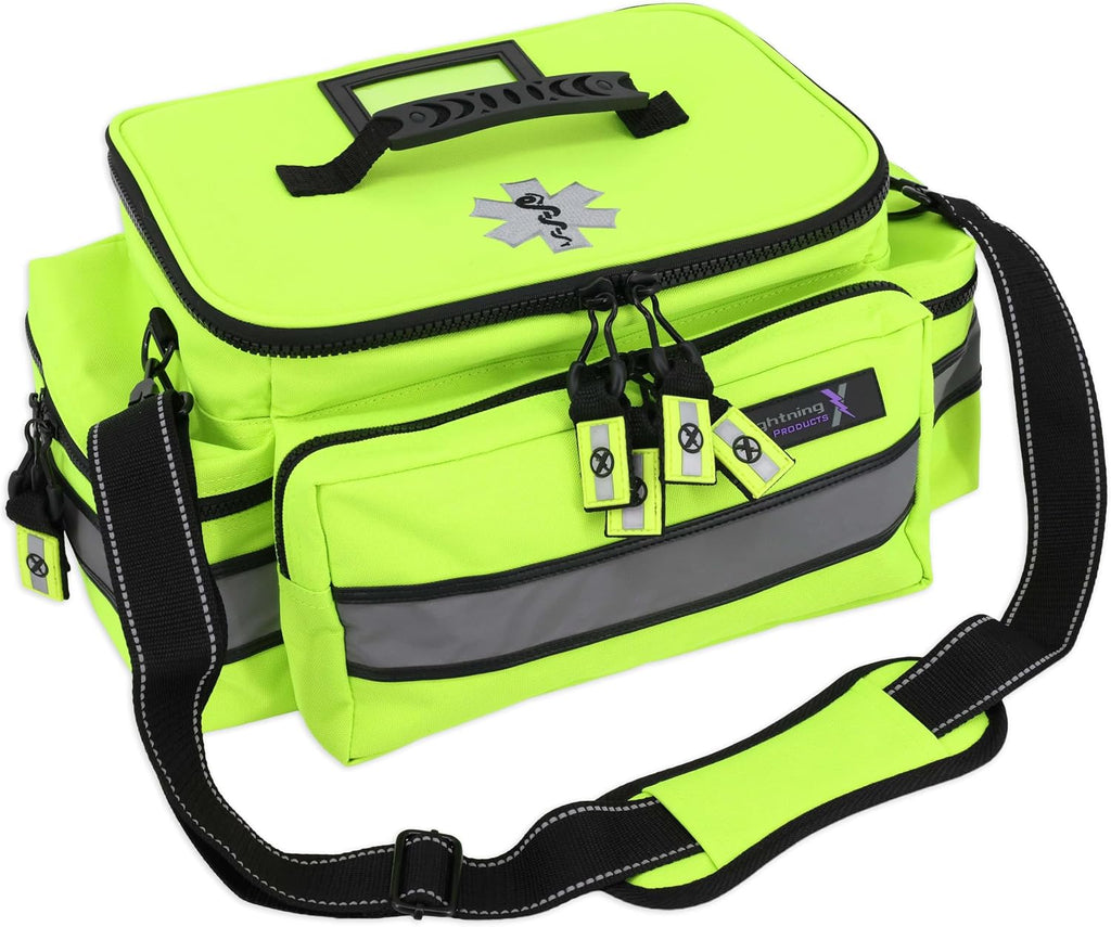 Lightning X Mid-Sized First Responder EMT Bag | LXMB25 | Fully Stocked w/ 248+ First Aid Supplies + Trauma Pak w/C.A.T. Tourniquet & QuikClot - Fluorescent Yellow