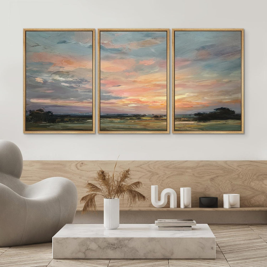 SIGNWIN Framed Canvas Print Wall Art Set Sunset Horizon Sky Landscape Photography Modern Art Landscape Relax/Calm for Living Room, Bedroom, Office - 16'x24'x3 NATURAL