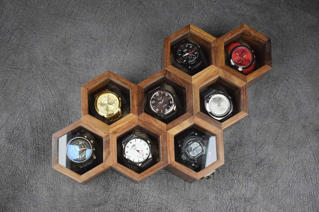 Extra Large Superior Rosewood Honeycomb Watch Box Display Case Holder Collector Organizer for Men, Vintage Watch Storage Box to Store and Keep your Watches Safe and Sophisticated (eight storage)