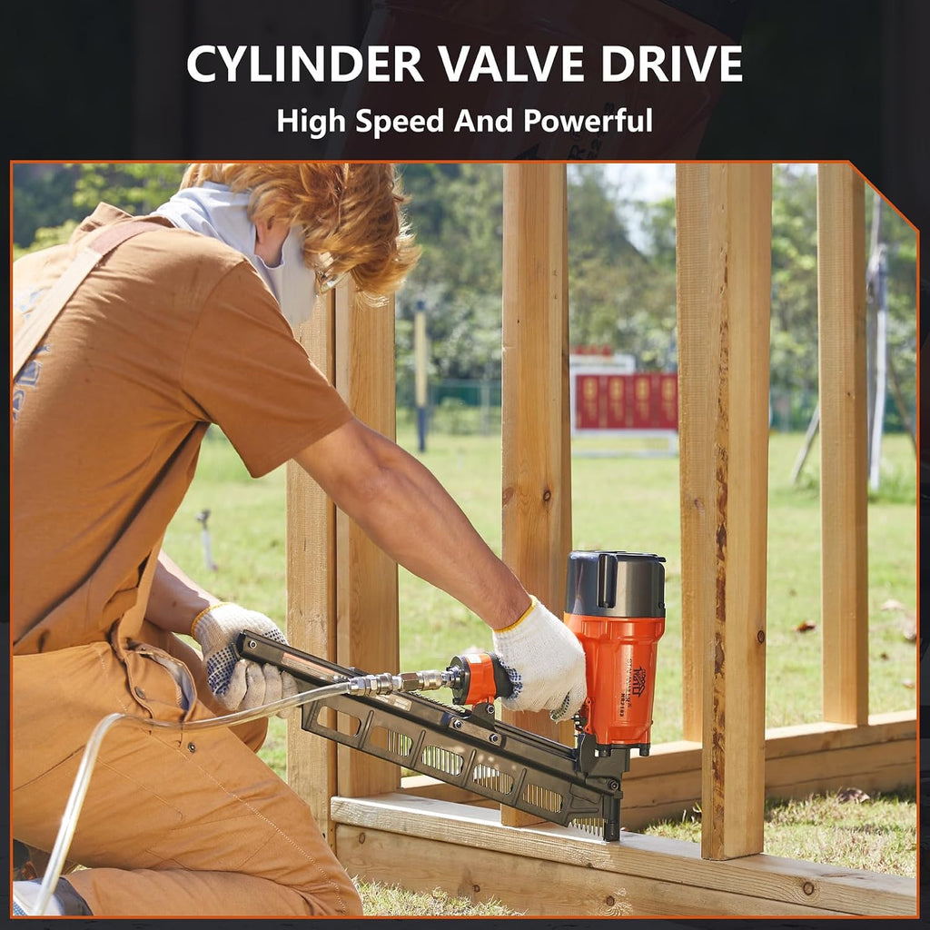 NR2183 High Speed Framing Nailer, 21 Degree Pneumatic Framing nail gun, 2-Inch up to 3-1/4-Inch Plastic Collated Full Head Framing Nails, Framing, Wooden House Building