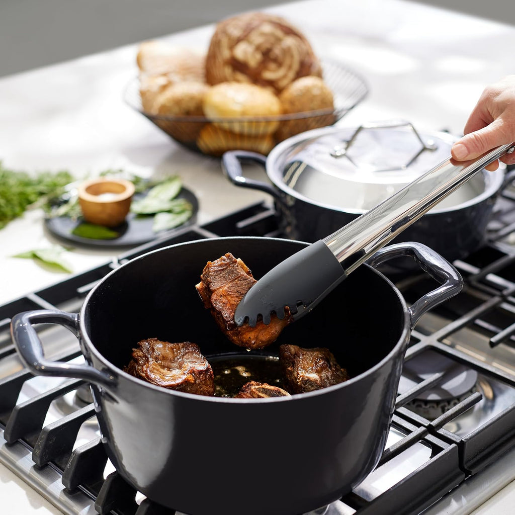 All-Clad Cast Iron Stockpot, 6 Qt Enameled Cast Iron Dutch Oven with Lid, Grill, Oven Safe up to 650F, Pot Compatible with All Stovetops (Gas, Electric & Induction), Easy-Clean, Cookware, Black