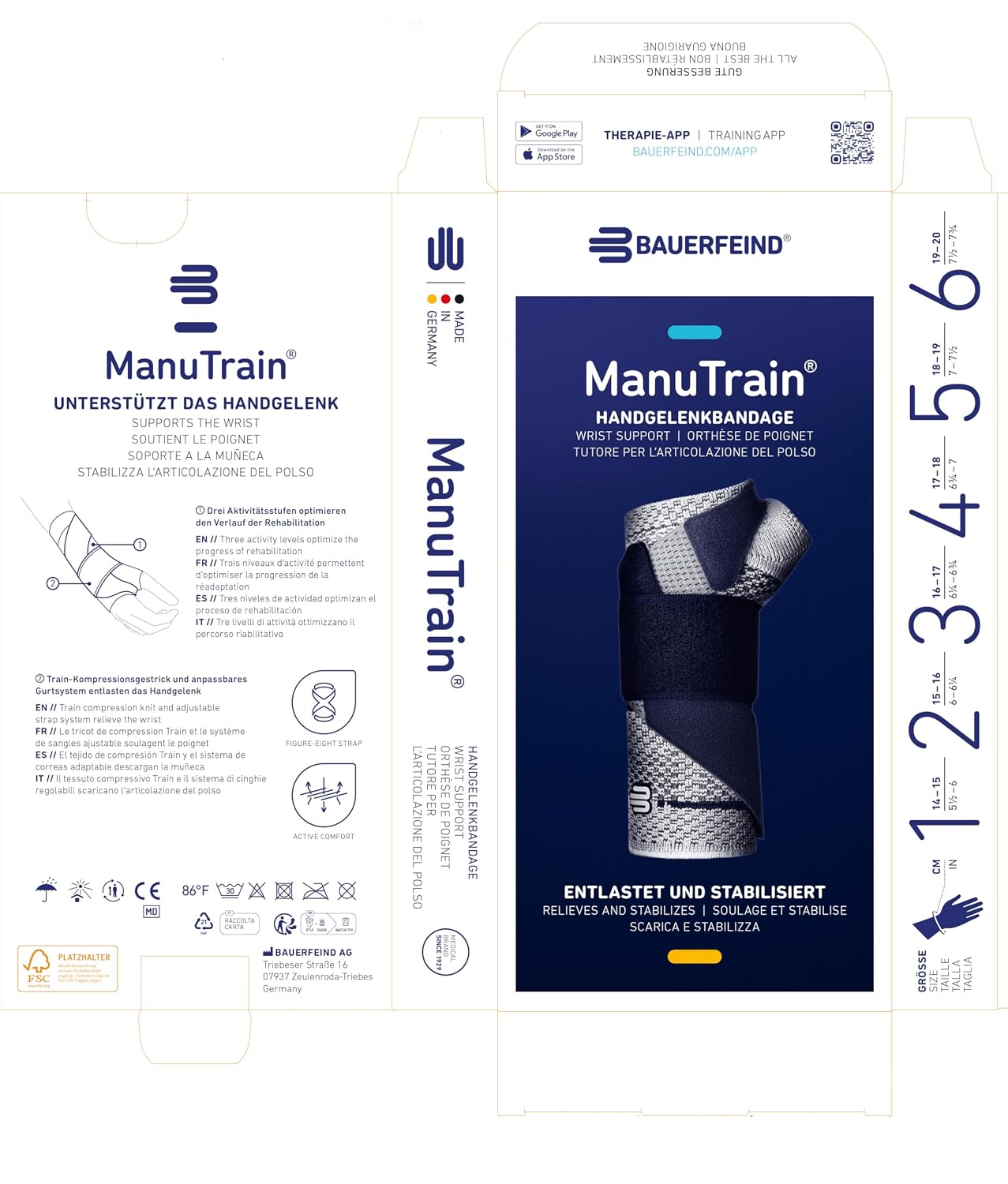 Bauerfeind - ManuTrain - Wrist Support - Relieves Strain and Stabilized During Movement - Right Wrist - Size 3 - Color Black