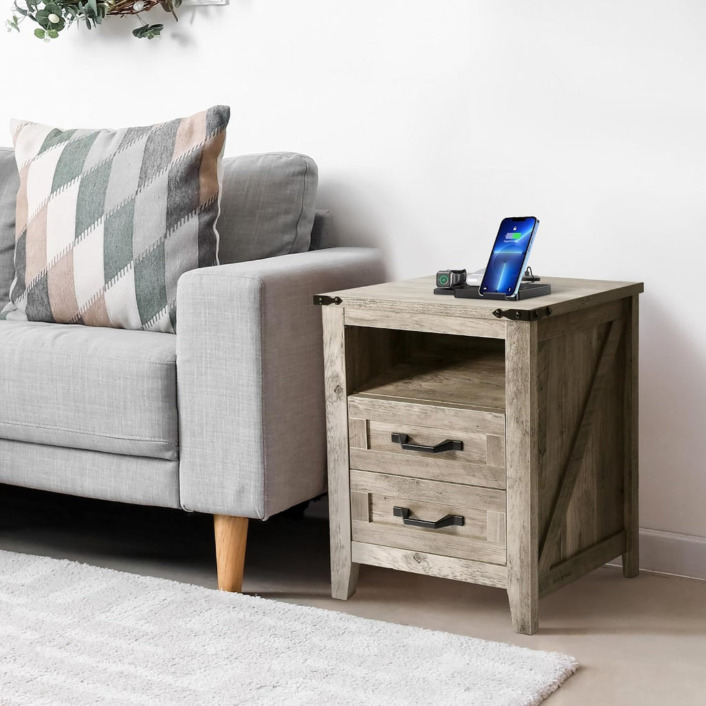 NEDYO 4PCS Farmhouse Dresser Set, Dresser and Nightstand Sets, Rustic Wooden Dresser Set. Including 6 Drawer Dresser & 4 Drawer Dresser & 2 Drawer Nightstand Set of 2 with USB. Light Rustic Oak