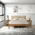 Roundhill Furniture Vichy 3-Piece Rubberwood Bedroom Set, Platform Bed with Two Nightstands, Queen, Textured Polyester