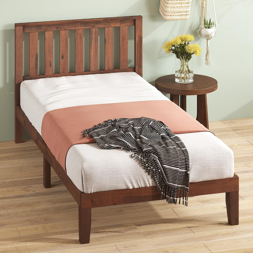 Zinus Vivek Wood Platform Bed Frame with Headboard, Solid Wood Foundation with Wood Slat Support, No Box Spring Needed, Easy Assembly, Twin
