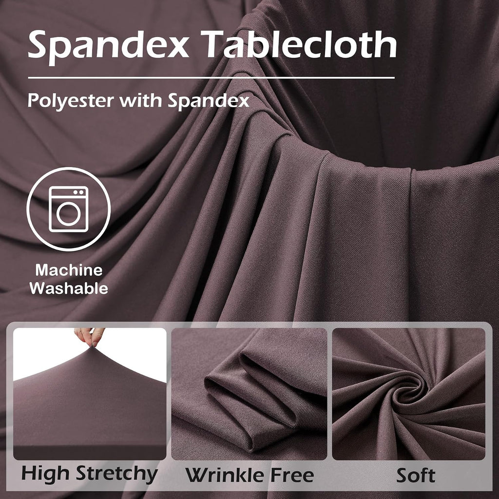 NSSONBEN 6 pk Brown Spandex Round Table Cloths for 60inch Table, Wrinkle Free 120inch Stretchy Fitted 5ft Round Table Covers with Skirt for Wedding Birthday Graduation Parties Banquet Events