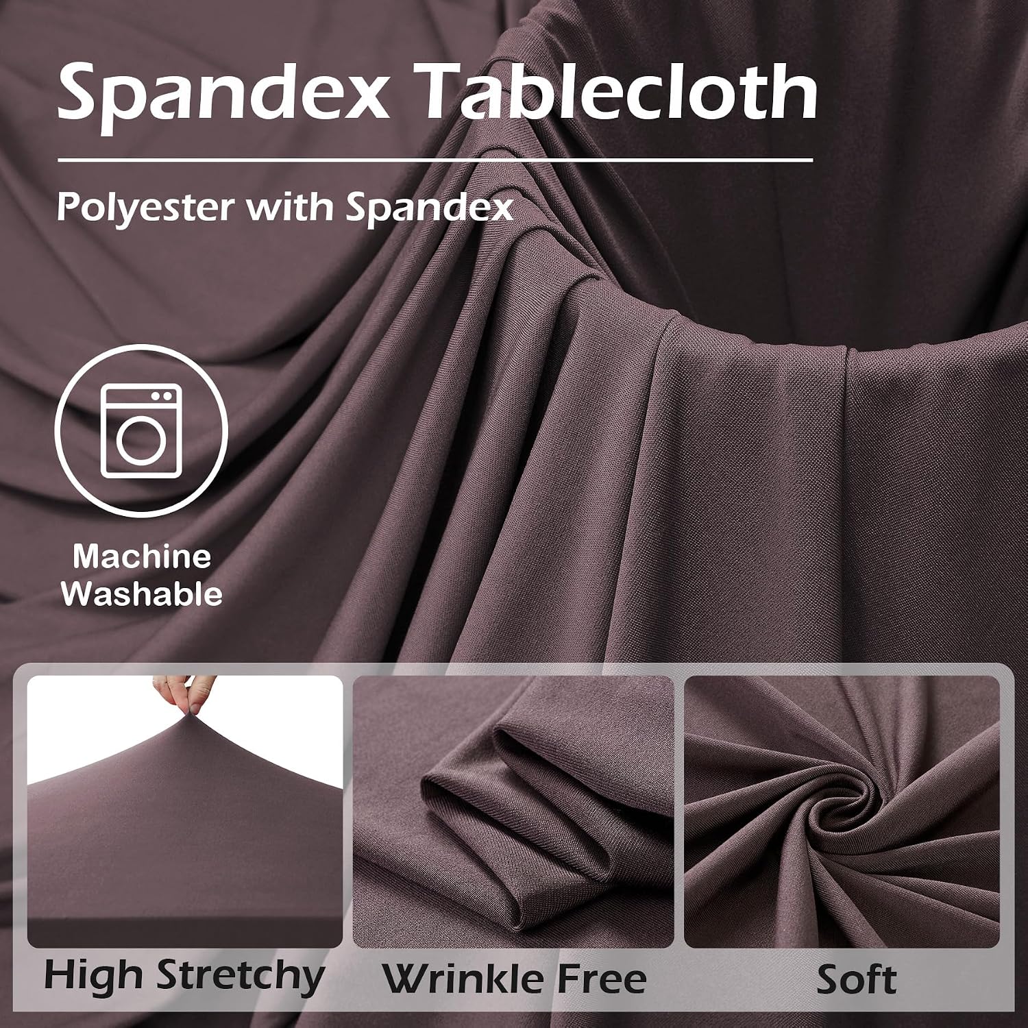NSSONBEN 6 pk Brown Spandex Round Table Cloths for 60inch Table, Wrinkle Free 120inch Stretchy Fitted 5ft Round Table Covers with Skirt for Wedding Birthday Graduation Parties Banquet Events