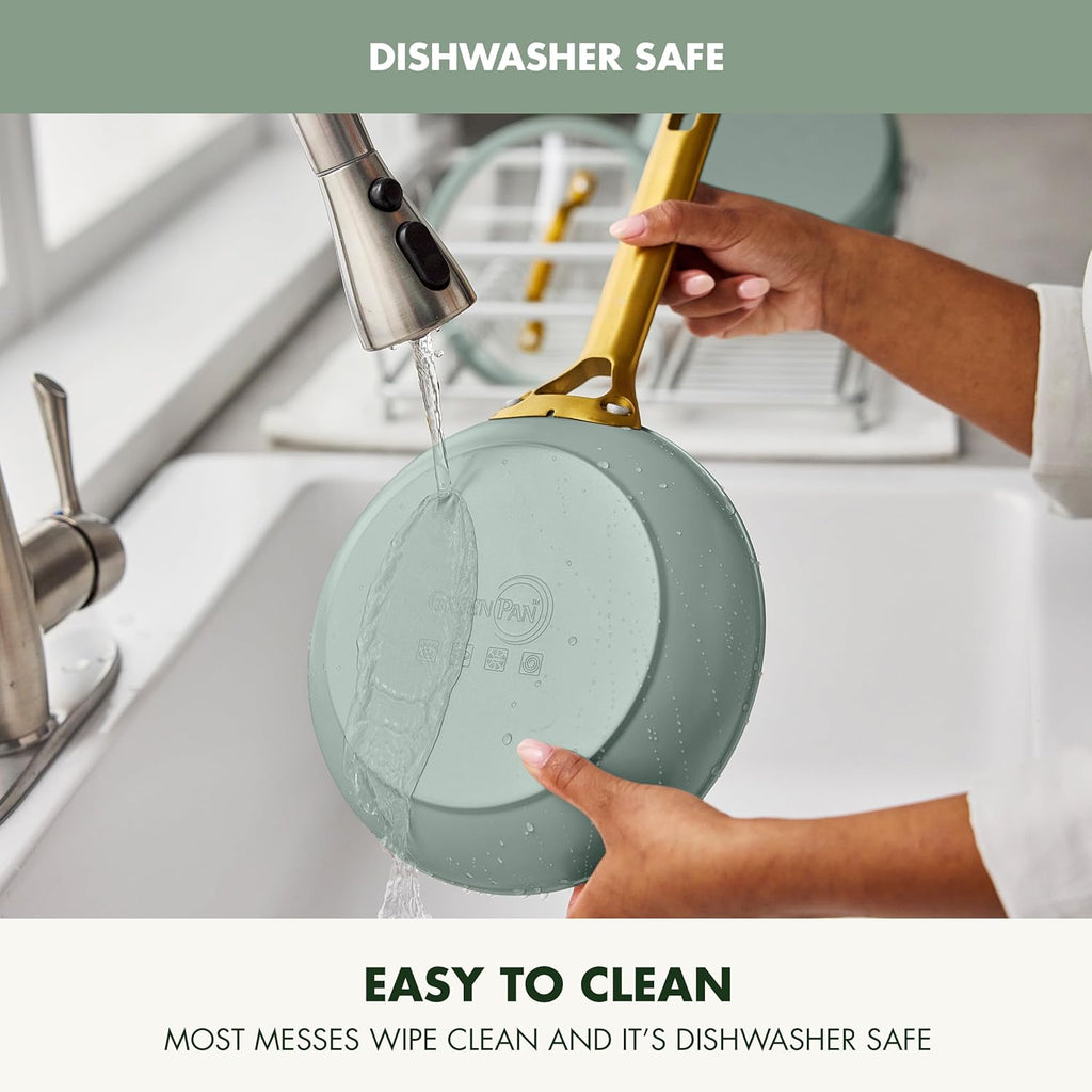 GreenPan Nonstick Reserve Pro 10' & 12' Frying Pan Set, NSF Certified Ceramic, Hard Anodized PFAS-Free Skillets, Stainless Steel Handles, Oven & Dishwasher Safe, Moss Green
