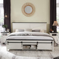 JXQTLINGMU 3 Pieces Farmhouse Bedroom Set-Queen Size Bed with 2 Nightstands of Sliding Barn Door Storage Cabinets, Solid Wood Slats Support, Noiseless, No Box Spring Needed, Off White