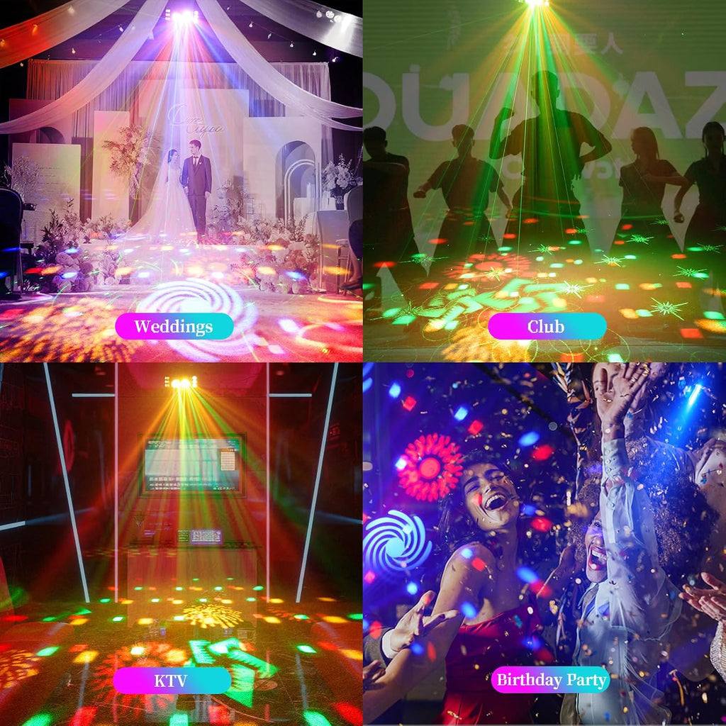 6-in-1 DJ Party Lights, Professional DMX512 Stage Lighting with 60+ Pattern Effects, RGBY Beams, RGB Disco Ball, Strobe, LED Wash Light for Club, Wedding, Gig, Party